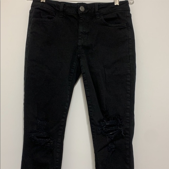 American Eagle Outfitters Black Ne(x)t Level Stretch Distressed Jeans Blown Knee - Picture 3 of 12
